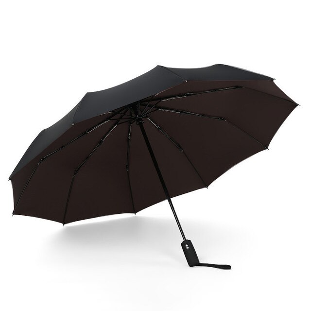Three Folding Automatic Umbrella Rain Women Auto Luxury Big Windproof Umbrellas academy Men Double layer 10 Ribs Large Parasol: Double brown