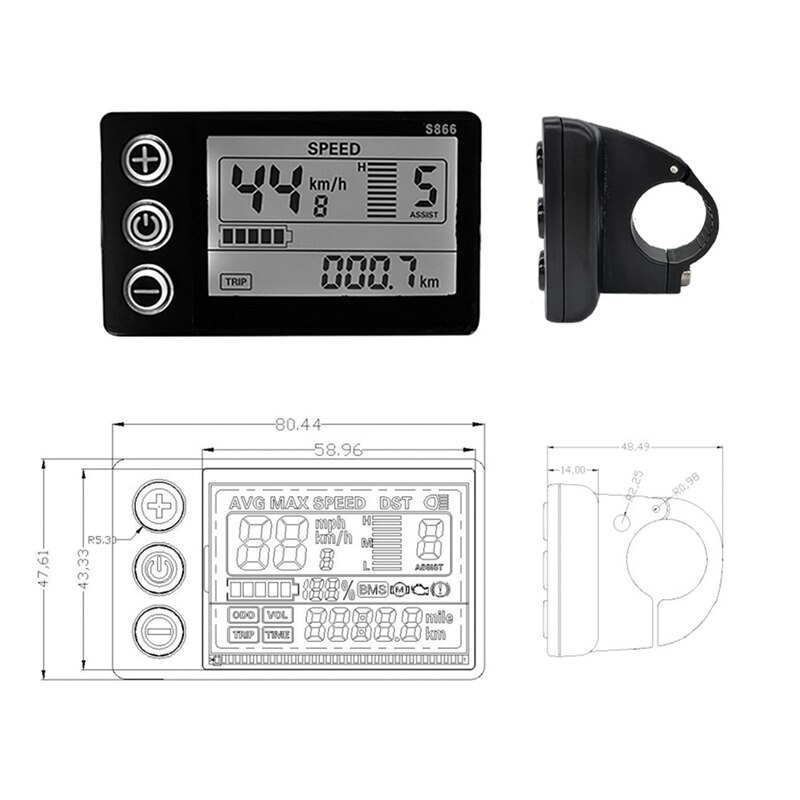 Electric Bicycle Display 24V/36V/48V SM Connector LCD Display S866 Controller Panel Dashboard for Electric Bicycle Ebike