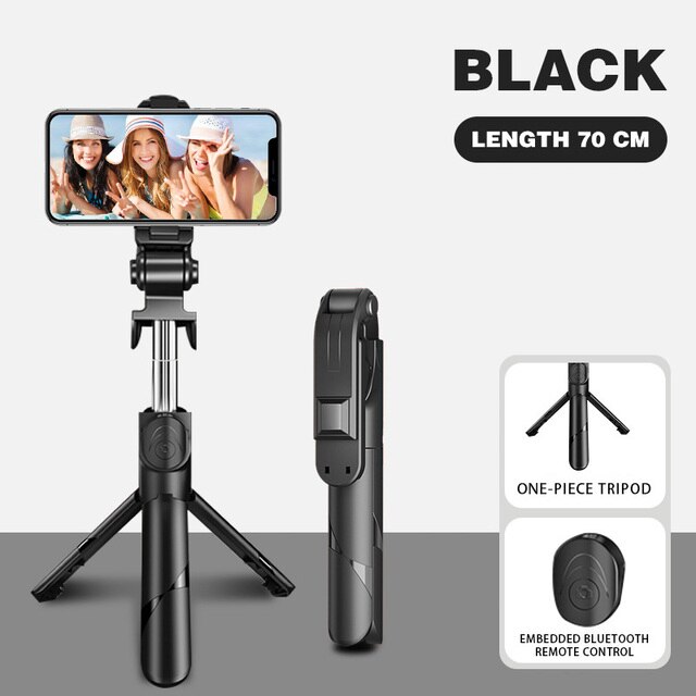 5 In 1 Selfie Stick Handheld Monopod Sluiter Opvouwbare Statief Met Licht Invullen Bluetooth-Compatibel Statief Voor Telefoon Ios android: black-70cm