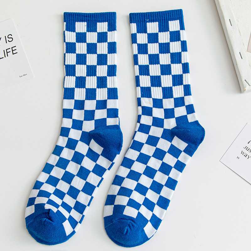 Women Socks Checkboard Harajuku Street Black White Squares Pattern Plaid Novelty Skateboard Funny Cotton Socks For Girl: Dark Grey