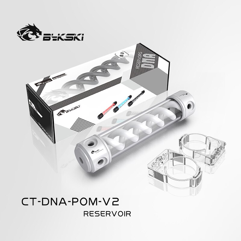 Bykski DNA Cylindrical Reservoir PC Water Cooling, T Virus Spiral White POM Water Tank RGB 12V/5V, 190/260mm 56mm, CT-DNA-POM-V2