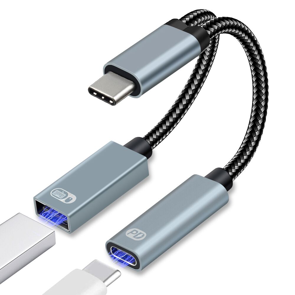 OTG 2 w1 USB C rozdzielacz kabel danych i ładowania dla Google TV dla chromecasta dla Samsung typ C męnarty na USB C OTG adaptery telefoniczne: szary