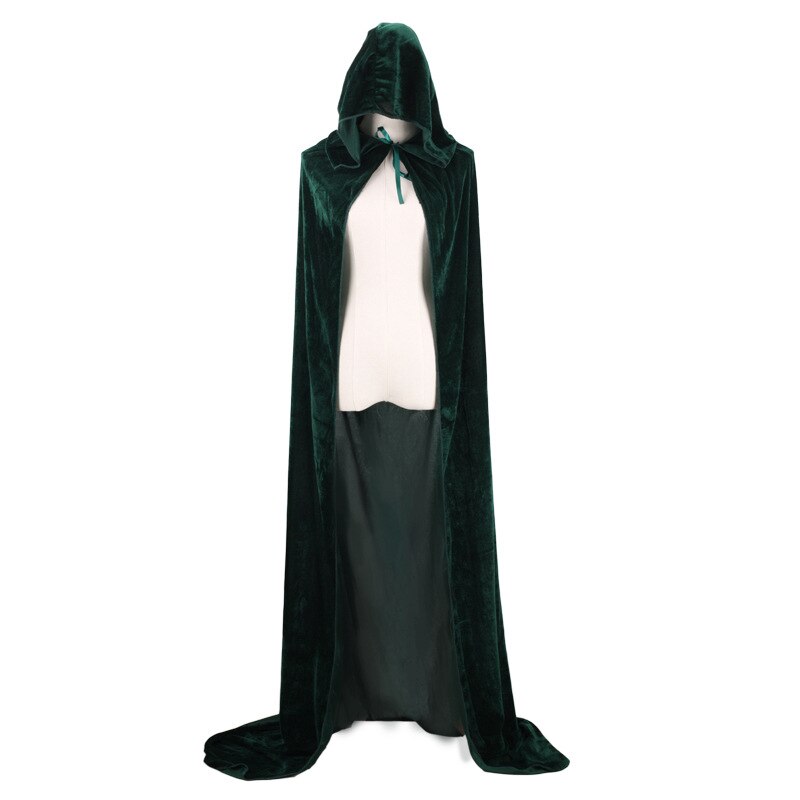 I bambini di età di Carnevale Costume di Halloween Uomo Donna Wizard Cosplay Lungo Mantello di Velluto Gotico Mantello Con Cappuccio Robe Medievale Strega Vampiro: L / verde