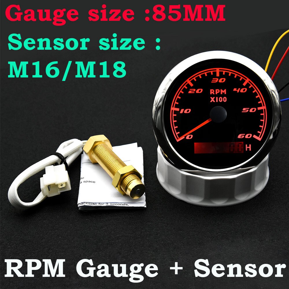 AD 85mm Auto-Tachometer Boot Drehzahlmesser Marine Tacho Meter Gauge LCD Betriebsstundenzähler 12V/24V 3000-8000 RPM Toerenteller 12v Stunde Meter