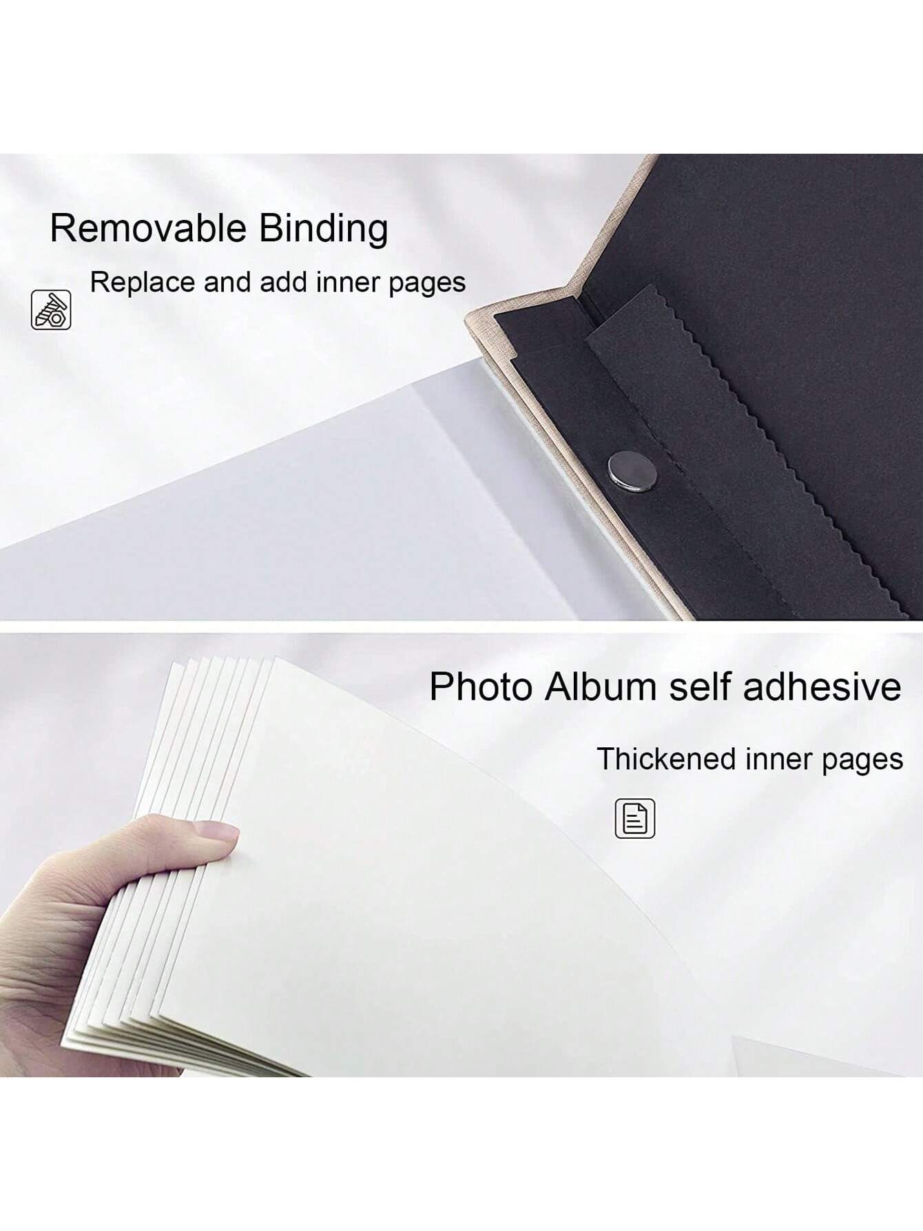 Album Photo auto-adhésif 11x10.6, 40 Pages, couverture en lin, Album Photo avec stylo métallique et accessoires de bricolage