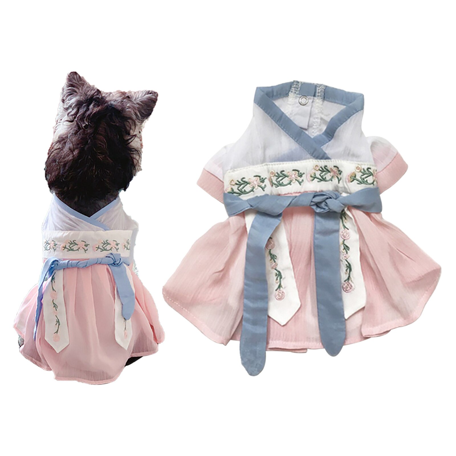 Pet Rokken Hanfu Kleine Hond Zomer Slijtage Dunne Teddy Bomei Hond Kleding Kat Kleding Chinese Stijl Jurken Perzik Pollen Huisdier jurk