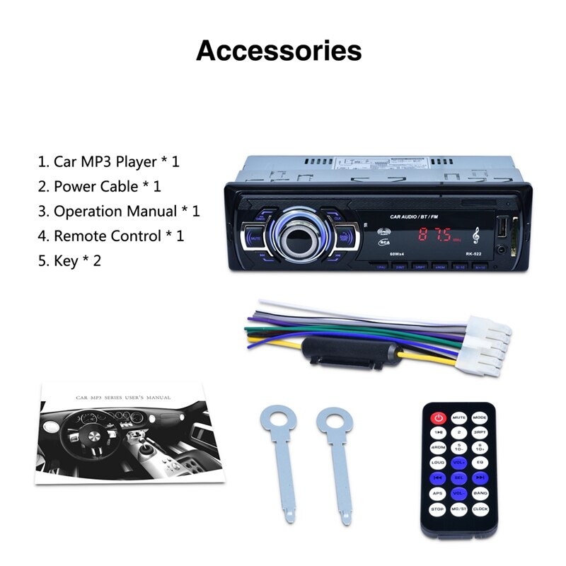 Bil  mp3 spelare bil sd kortläsare usb med bluetooth fm tuner aux i fjärrkontroll rk -522