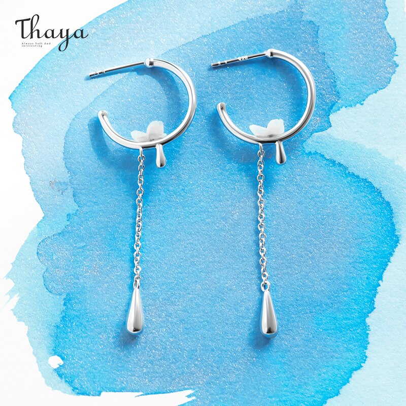 Thaya 925 Zilveren Vrouwen Oorbel Peachblossom Leuke Stud Earring Dangle Chain Party Prachtige Pendientes Fijne Sieraden