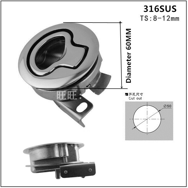 Stainless steel round lock car door inside and outside double door lock pull ring hand lock pull buckle lock: SUS TS8-12MM NO lock
