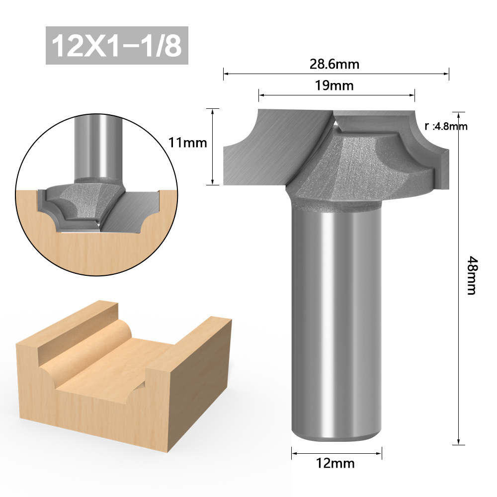 1PC 1/2&quot; 12mm Shank 1&quot; Radius Flat Bottom Bit Horizontal Crown Router Bit door knife Woodworking cutter: 12X28.6