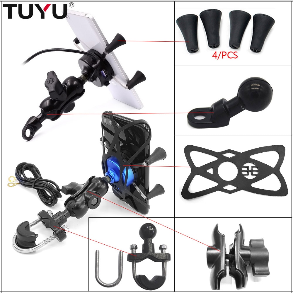 Tuyu cabeça de bola de gps, suporte de telefone preto, suporte de montagem de motocicleta com 10mm, suporte de autocicleta para gopro xiaomi para iphone