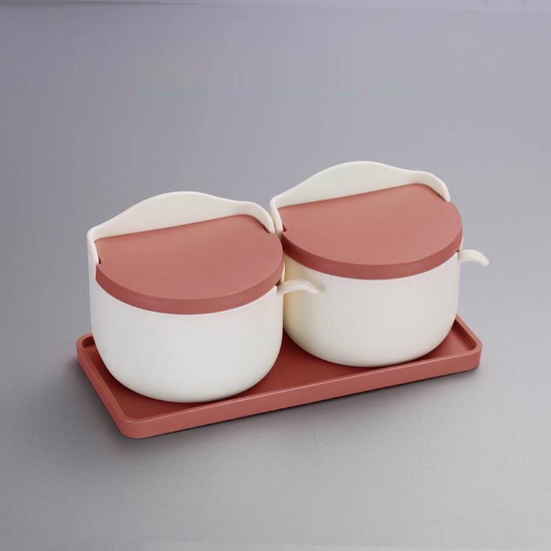 1 Set Plastic Sugar Bowl with Spoon Kitchen Salt Container Salt And Pepper Spice Bottle: 02
