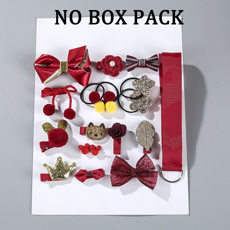 18 stuks/doos baby haaraccessoires set kinderen schattige stoffen strik bloem haarspelden haarspeldjes haarclips meisjes hoofdtooi: Rood