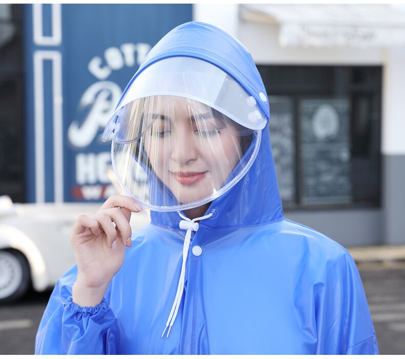 Eva gennemsigtig regnfrakke med ansigtsmaske virusbeskyttende bærbar regntøj vandtæt hætteklædt poncho plast regndæksel ansigtsmaske