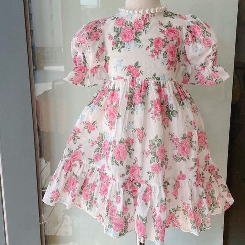 Baby Girl Princess Flower Dress manica a sbuffo Toddler Summer Flower Tutu Mesh Vestido Party Pageant Birthday Baby Clothes 2-7Y: 7T