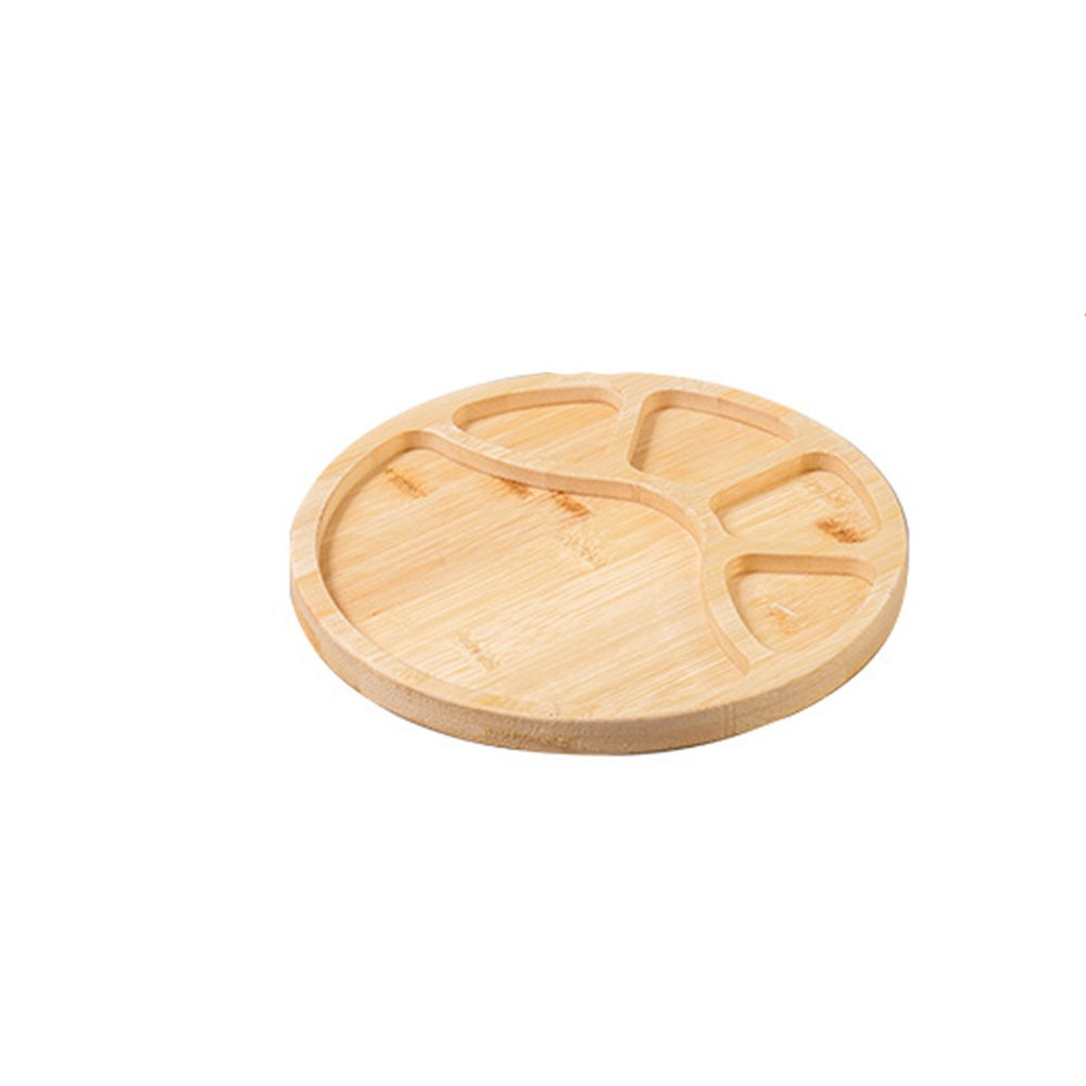 Round Wooden Divided Fruit Tray Nut Platter Handcrafted Snacks Server Dish Wooden Multi-cell Fruit Snack Plate: Yellow
