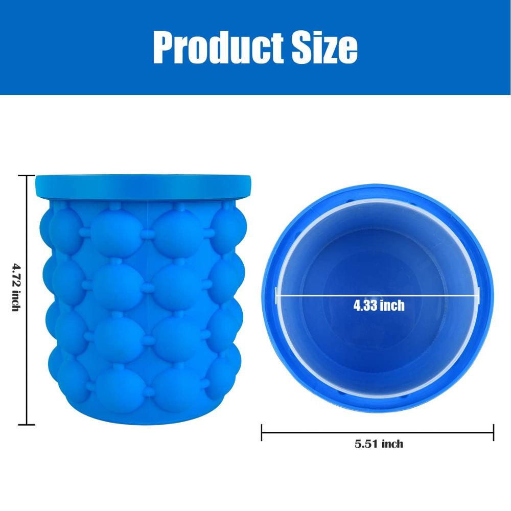 Silicone Ice Bucket For Freezer Cube Maker,Large Ice Cube Mold Ice Trays (2 in 1) Ice Cube Maker, Round Portable Kitchen Barware