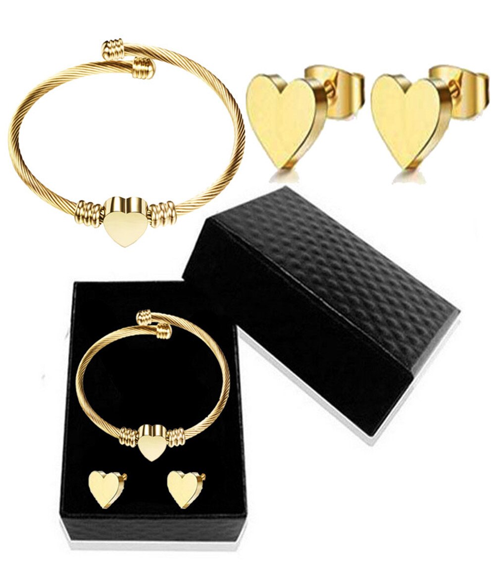 Pulsera de acero inoxidable a la para mujer, colgante de corazón con Cable trenzado, brazalete, brazalete, joyería, brazalete, brazalete de Voor Vrouwen: Gold Set