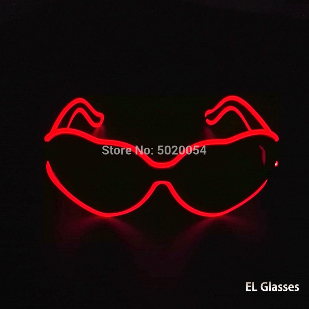 Gzyuchao  el 10 farver steady on el hjerte form briller blinkende belysning neon briller halloween nat glød solbriller: Rød