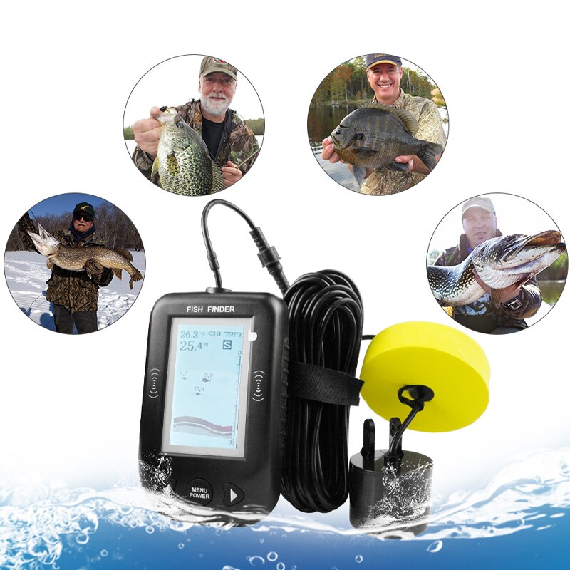 Detector de peces portátil Erchang XF02, alarma de sonda eco de alambre de 9 M, Sensor de sonda de profundidad de 0,6-100 m, Sonar para pesca