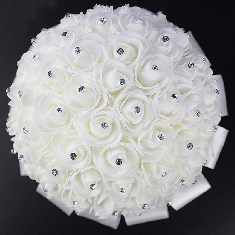 Ramo De novia De satén blanco con cuentas De perlas, Ramo De flores para novia, romántico,