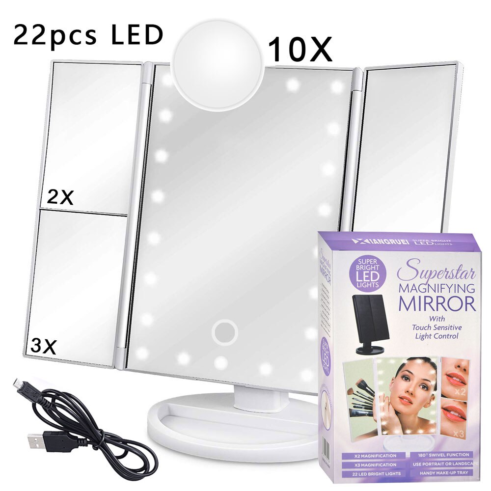 Lampe LED miroir de maquillage 10X loupe à batterie, loupe à batterie, Mini salle de bain cosmétique, ventouse intelligente: Pro Mirror White