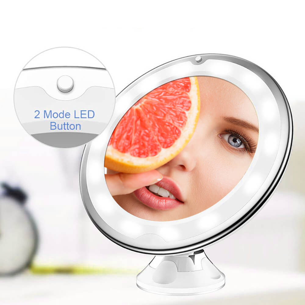 10X LED Light Makeup Mirror Lamp Magnifier Battery Portable Hand Vanity Glass Mini Miroir Bathroom Cosmetic Bath Suction Cup