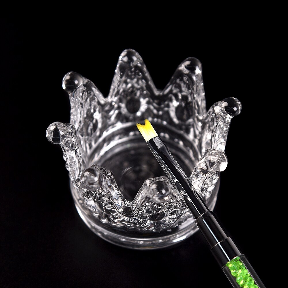 Rolabling Acrylic Nail Cup Crystal Liquid Dappen Dish Crown Shape Glass Cup Nail Art Container brush Holder Nails Tools