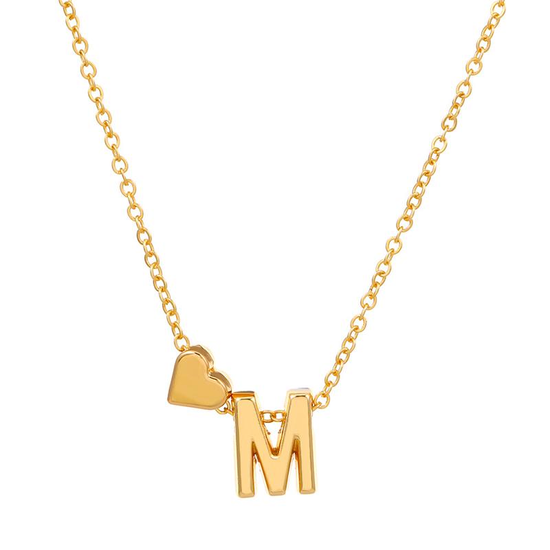 Nueva , collares de A-Z Capital para mujer, cadena corta de Color dorado, colgantes de corazón, artículos diarios sexis, joyería para el cuello, collar de decoración para