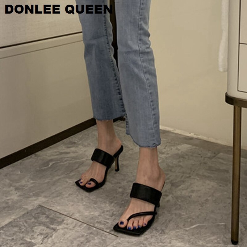 Hoge Hakken Sandalen Slippers Vrouwen Dunne Hakken Slippers Vierkante Teen Slides Party Schoenen Sandaal Schoenen Vrouwen Slipper slide