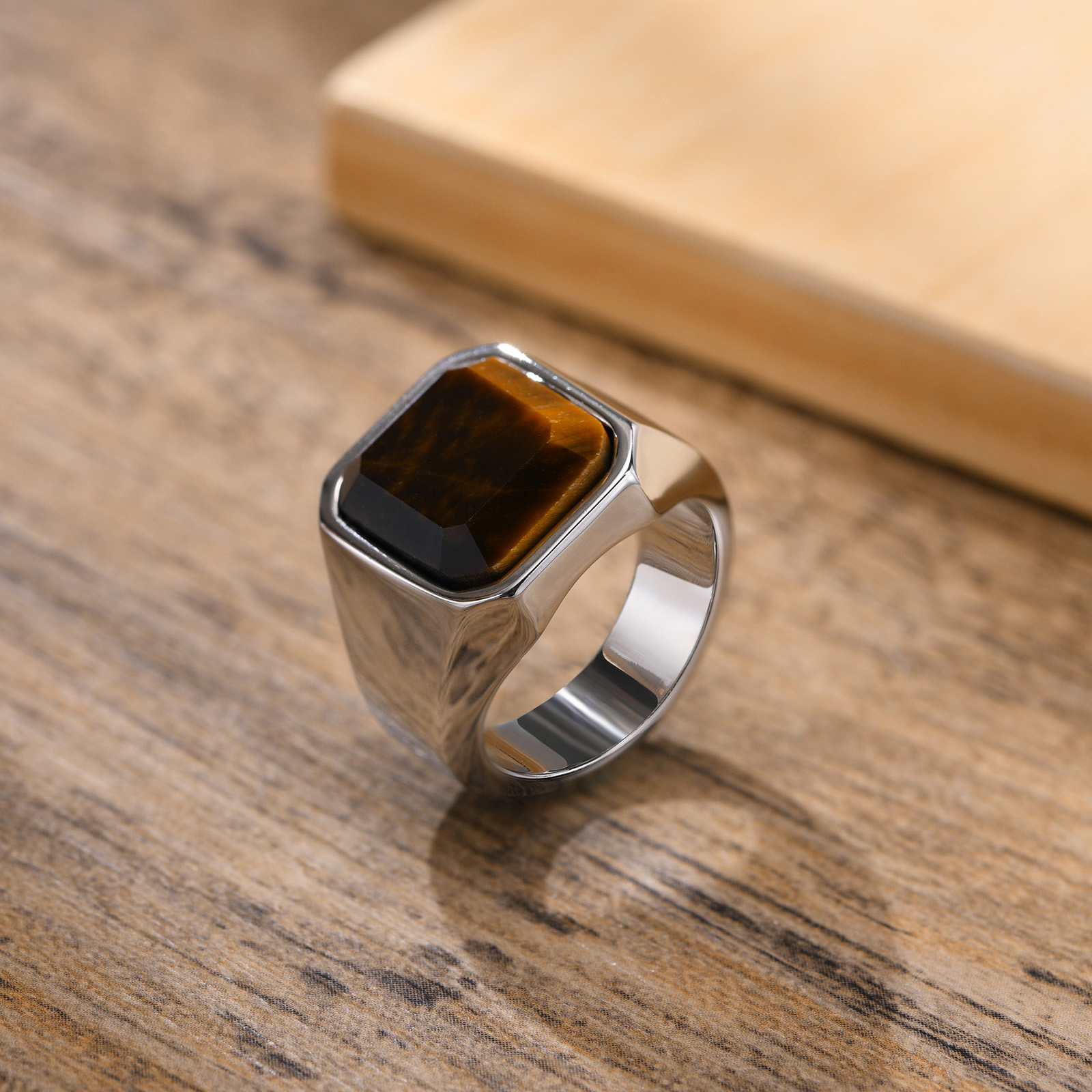 Anillos de sello de ojo de tigre para hombre, de alianzas de boda de acero inoxidable impermeable