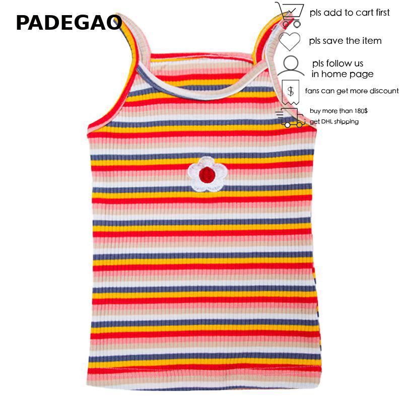 Jenter tank topper utskrift stripet fritid jente kamisole rød rosa blå sommer baby jente Vest topper barneklær