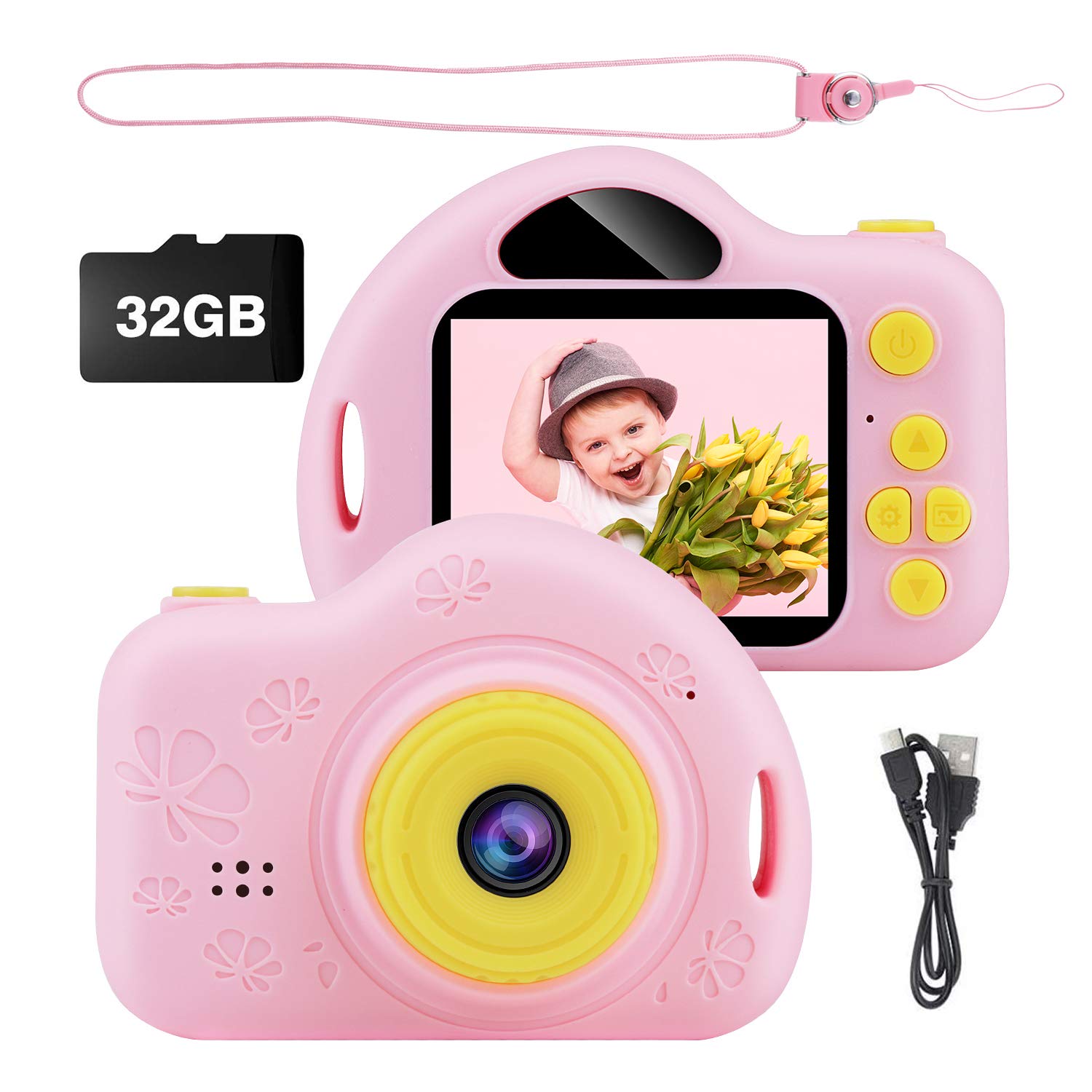 Kids Camera Toys HD 1080P Digital Photo selfie Video Camera Children Digital Zoom Camcorder with Flash Memory Card