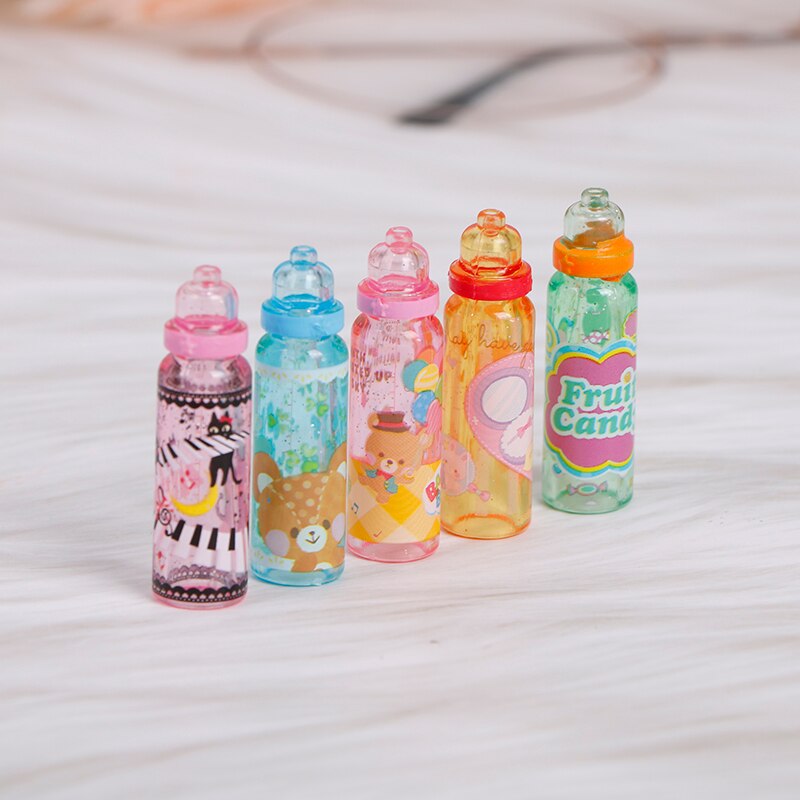 1Pcs Doll House Miniature Plastic Cartoon Milk Bottle Drink Model Props Decorate