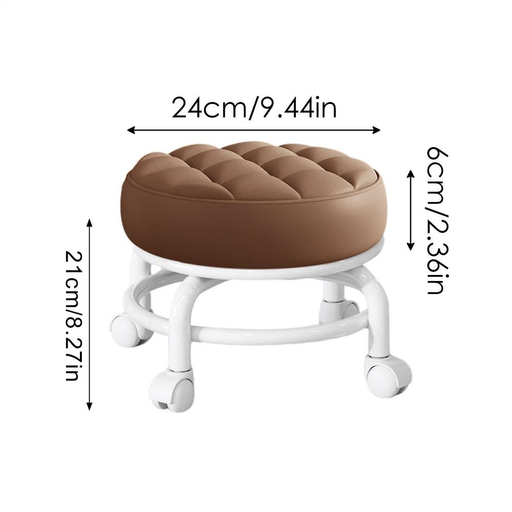360 roterande barnrullar låg pall rund vridbar pall snurrpall hushållspall liten rund pall rullande läder rund sits: Kaffe