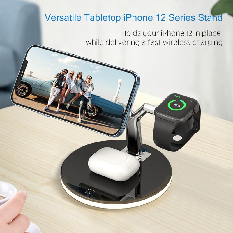 3 In 1 Draadloze Oplader Stand Voor Iphone 11/12 Pro Max Qi 15W Fast Charging Stand Magnetische Laders Voor apple Horloge Air Pods