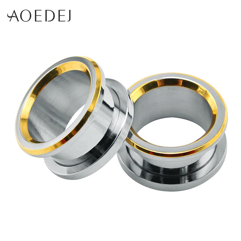 AOEDEJ 6-16mm Ear Plugs Tunnels Gold Stainless Steel Piercing Plug 16mm Metal Oor Expander Piercing Stretchers Oren Piercing Ear