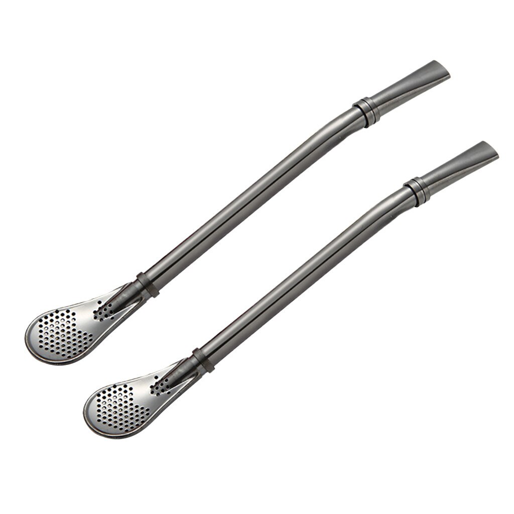 2Pcs Multifunctionele Rvs Rietje Lepel Thee Filter Yerba Mate Thee Rietjes Herbruikbare Thee Gereedschap Wasbare Bar Gereedschap: BK