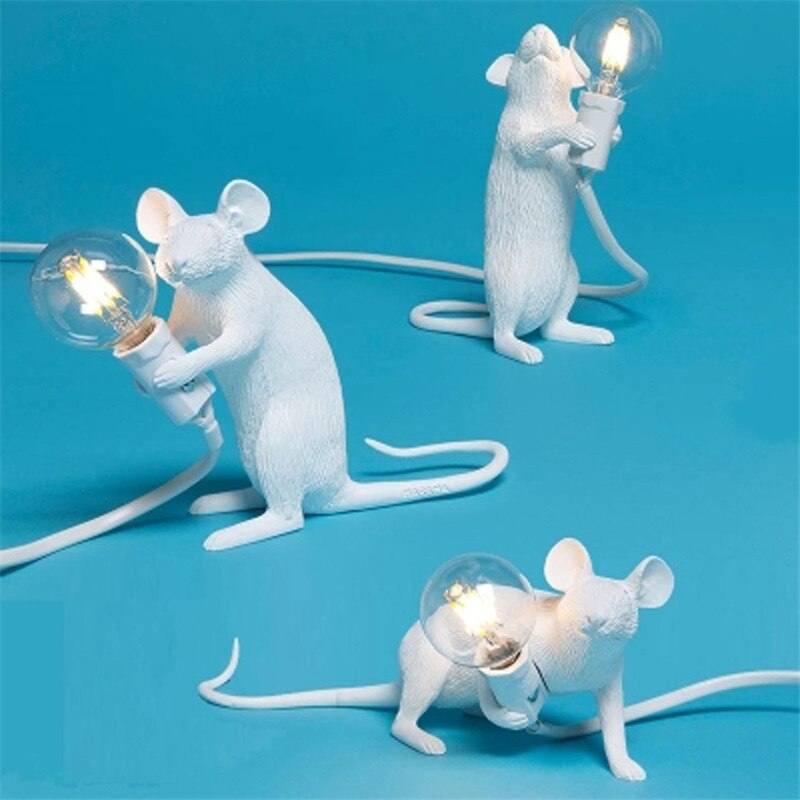 Seletti moderne harpiks mus bordlampe led  e12 mus bordlamper skrivebord nordisk barnerom dekor led nattlys eu/au/us/uk plug: Hvit kombinasjon
