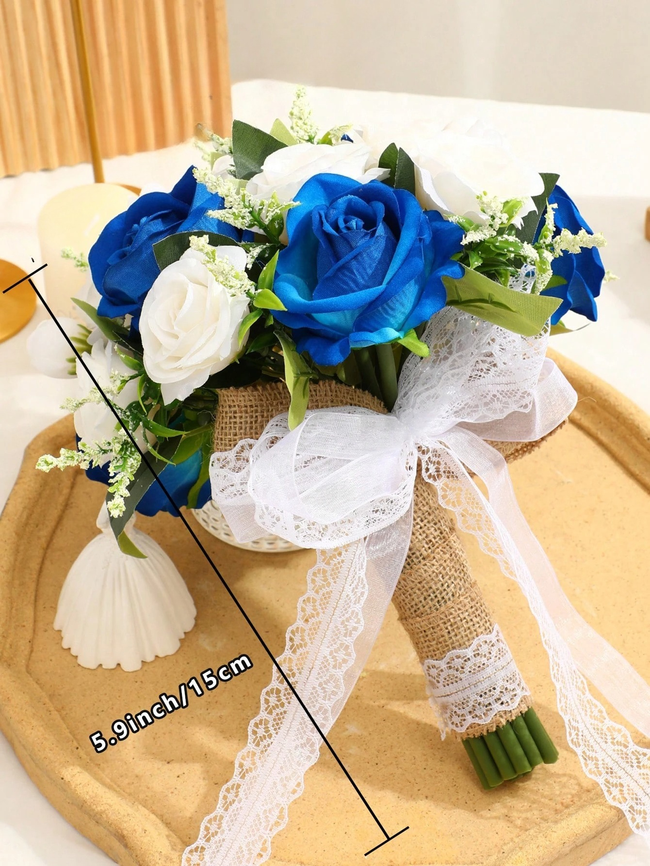 Hochzeitssträuße für Braut und Brautjungfern, Weiße Blaue Burgunderrote Künstliche Rosen für Hochzeit Kirche Ehe Dekoration: Gelb