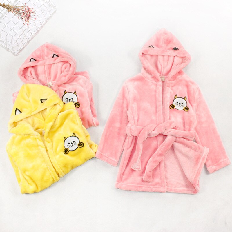 Girls autumn and winter cute cartoon pajamas home service girls nightdress nightgown girl baby lace hooded warm pajamas