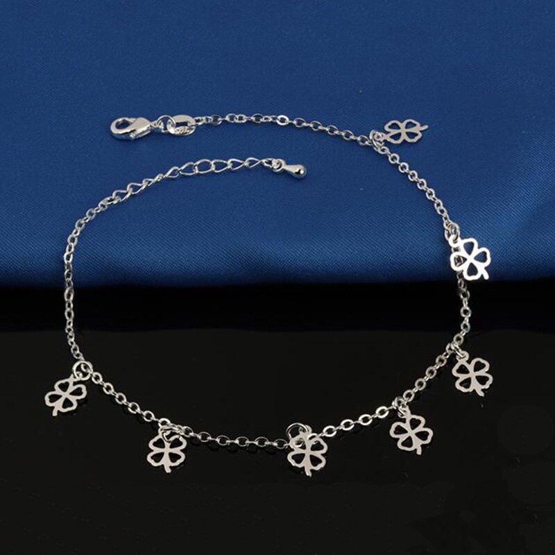 Als Warme Broodjes Mode 925 Silver Clover Enkelband Eenvoudige Temperament Dubbele Enkelband, Geschikt Voor Dames JL013