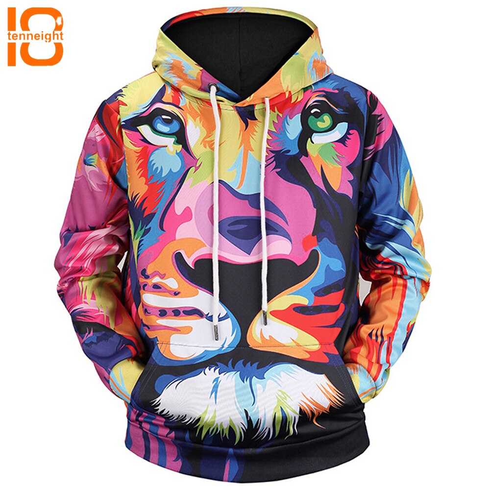 TENNEIGHT kleur Leeuw Print 3D hooded sweatshirts Man/vrouwen sport jas outdoor sport sweatshirts kapmantel mannen shirt