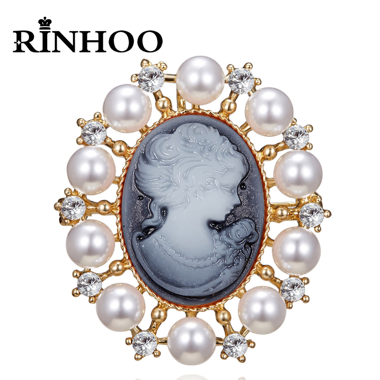 Rinhoo kristall cameo skönhet huvud vintage brosch nålar kvinnor vacker dam flicka figur kavajslag märke kontor tillfällig bröllop smycken