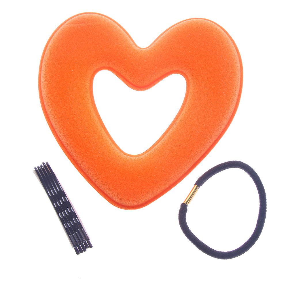 1 Juego de Herramienta de Peinado en forma de corazón para mujer y niña, bandas para pelo para mujer, esponja bráctea, albóndiga de cabeza, anillo de Donut, accesorios para el cabello: orange