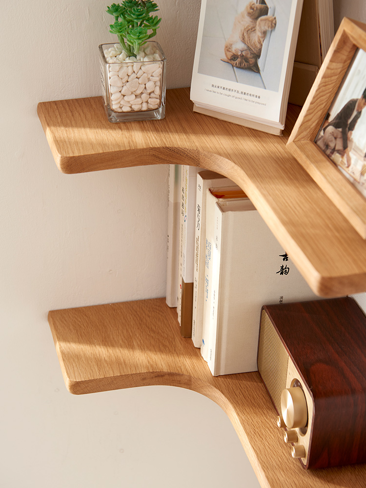 Corner Shelf Wall Mounted Solid Wood Oak Corner Shelves, Floating Shelf for Living Room, Bathroom, Kitchen Corner Organizer Rack