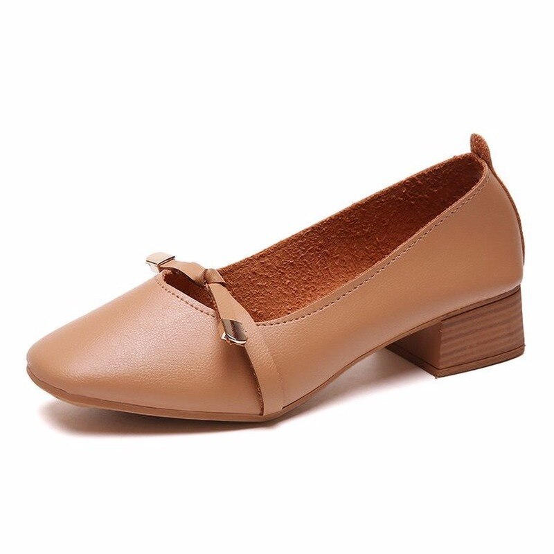 Vår höst fritidsskor rosett knut fyrkantig mellanklack kvinnor skor kvinna slip on rund tå dam skor plus size