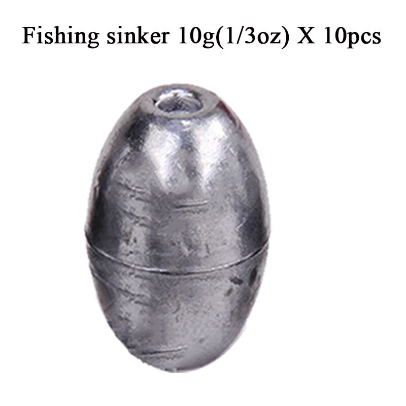 Plomos de pesca con forma de oliva, pesas de tiro dividido, accesorios de aparejos de pesca, 0,35g-20g: 10pcs 10g