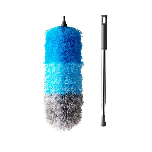 Microfiber Feather Duster with Extendable Pole, 96" Telescoping Cobweb Duster for Cleaning, Bendable Head,Washable Duster: Blue