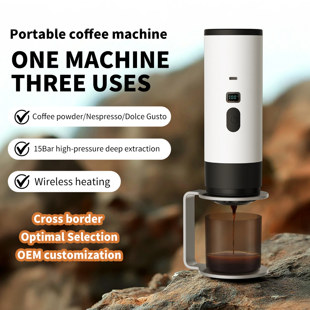 3- i -1 trådlös elektrisk bärbar espressomaskin för bil och hemmacamping kaffebryggare kapselpulver resekaffebryggare